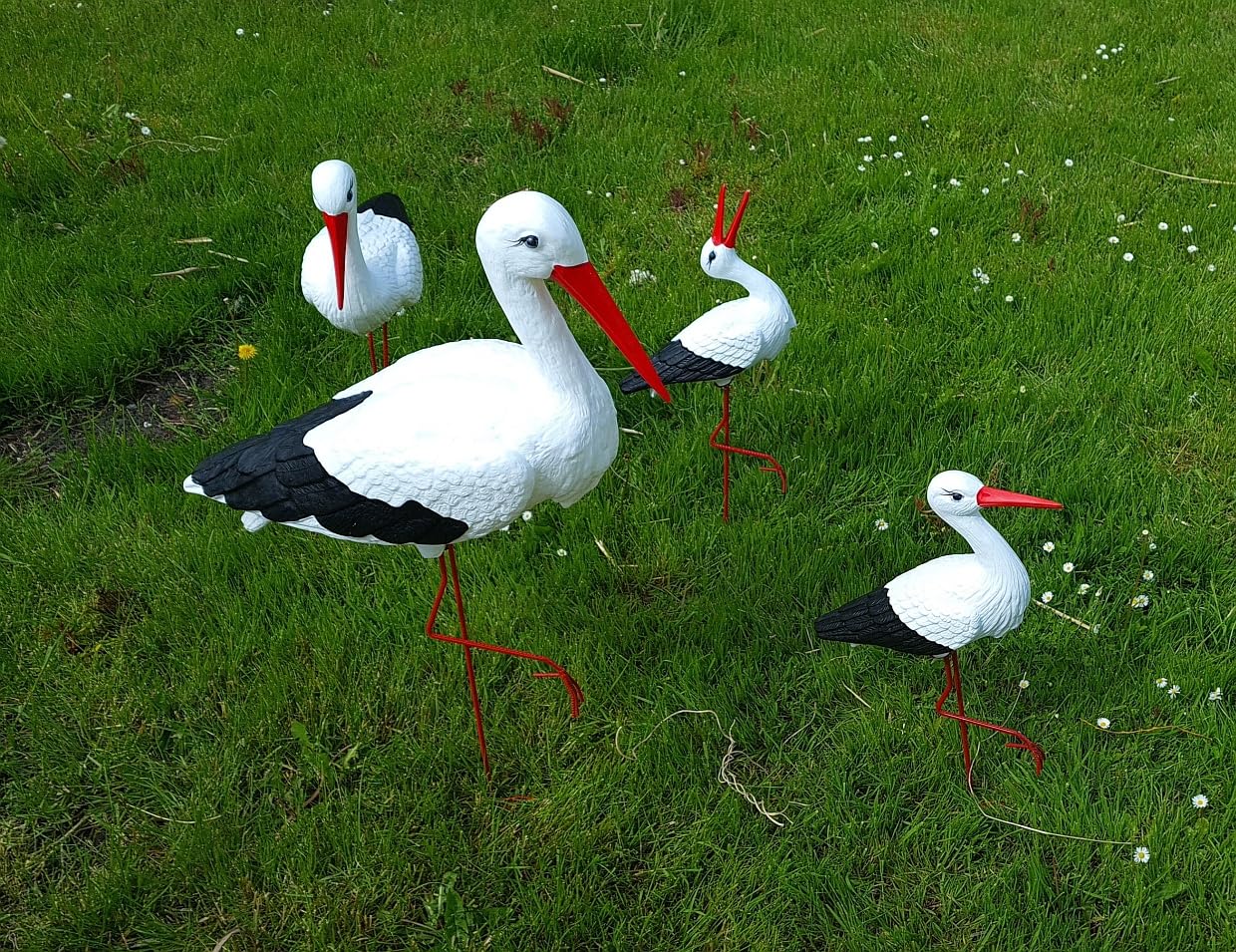 Gran Familia de 4 Cigüeñas de Jardín (Kit Completo: Grande, Mediano, Pequeña y Clásica) Escultura Figura