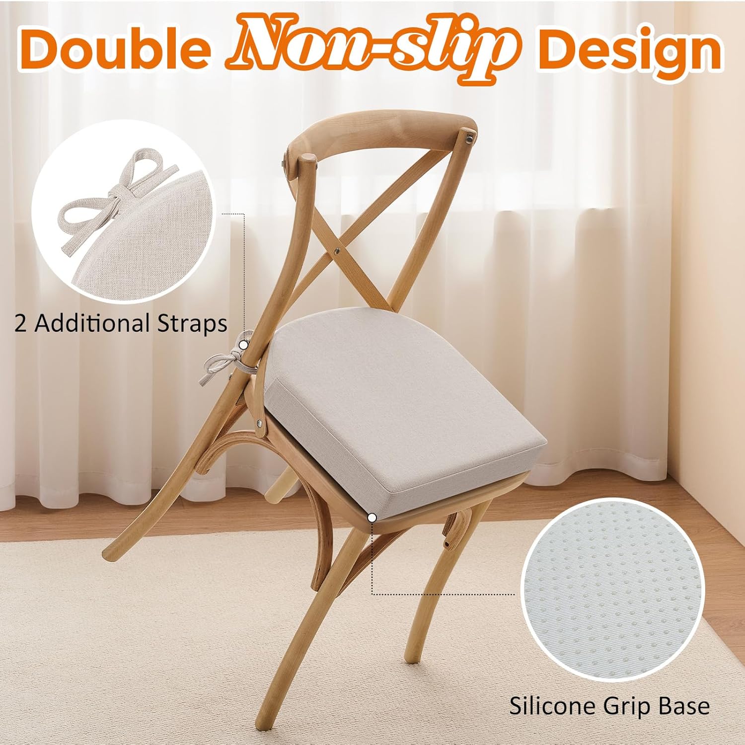 (Similar)downluxe Chair Cushions for Dining Chairs, Memory Foam Linen Kitchen Chair Pads with Ties, Waterproof, Stain-Resistant and Washable Cover, 17\" x 16\" x 2.5\", Beige, 4 Pack Beige Pack of 4