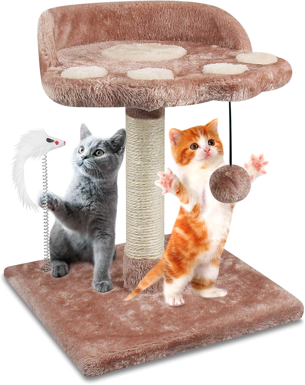 67i Cat Tree Cat Tower with Natural Sisal Scratching Posts Cat Activity Platform Furniture with Hanging Ball and Spring Plush Mouse Toys for Kitten Small Cats (Cameo Brown, D-Cameo Brown)