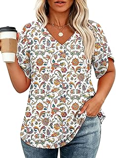 DOLNINE Womens Plus Size Tops Short Sleeve Dressy Casual Blouses Shirts for Summer Versatile V-Neck Tunic for Work Vacation