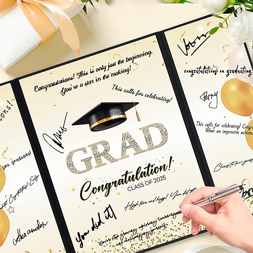 Miniatura 3 de Trgowaul Libro de invitados de graduación, certificado de firma alternativa, suministros para fiesta de graduación, color negro dorado 2023,