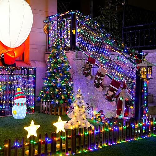 Vista 43 de JMEXSUSS Paquete de 2 luces de hadas azules que funcionan con pilas, 100 luces LED azules de 33 pies impermeables con temporizador remoto, luces