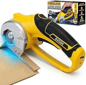 Cordless Electric Scissors - 4V Rechargeable Cardboard Cutter with Safety Lock and LED Light - Electric Box Cutter for Cardboard, Fabric, Leather, Rope - Cordless Scissors Cutting Tool up to 0.25 in