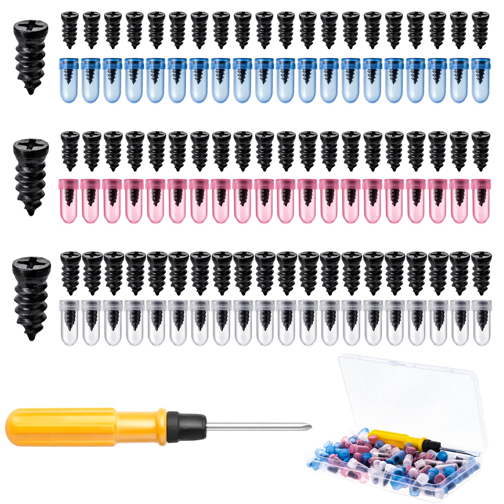 Xialvyu 101-teiliges Reifenreparaturset Auto,Vakuum Reifen Reparatur Nagel Set mit 30 Großen 30 Mittel 40 Kleinen Schrauben Schraubendreher für Pkw Auto Motorrad(Box)
