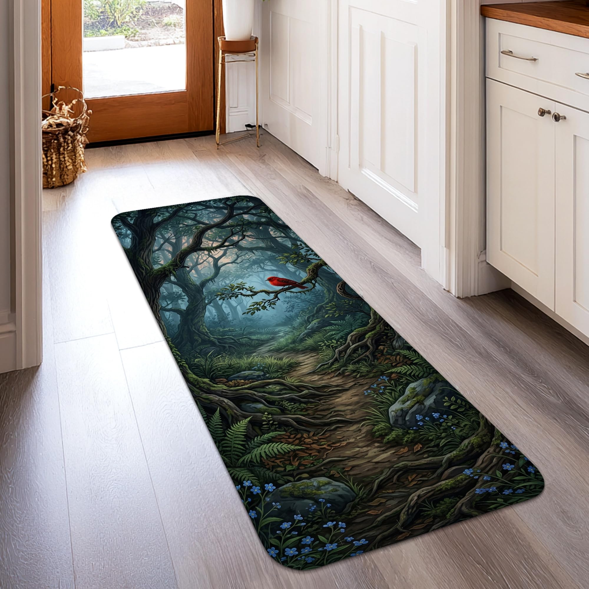 Tapis de couloir rectangulaire fougères pour décoration intérieur de cuisine