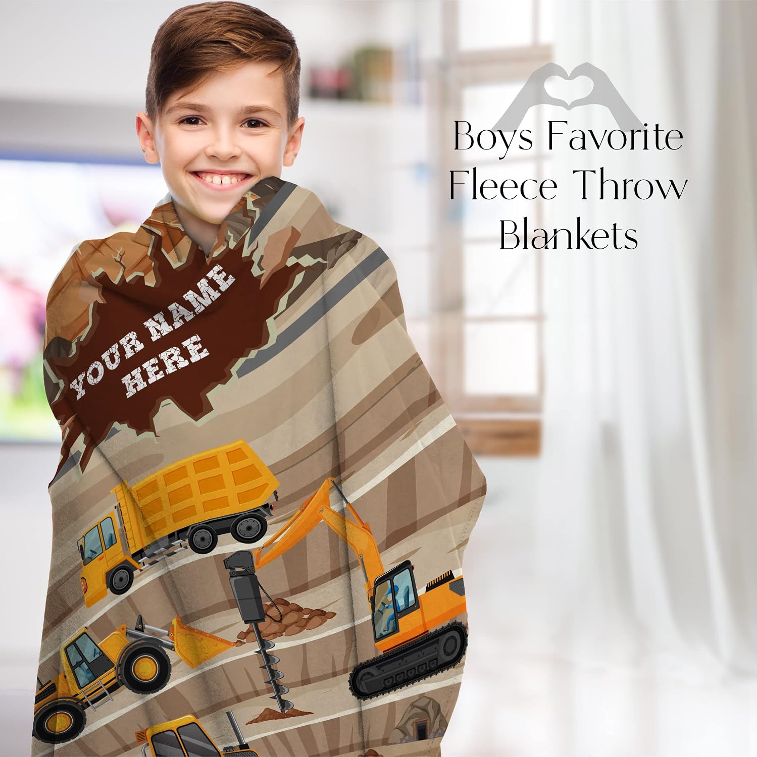 Personalized Blanket for Kids | Construction Truck Blanket | Fleece Throw for Boys and Girls | Kids & Toddlers | Tonka Bulldozer Dump Truck Loader Excavators (30x40 Fleece, V4)