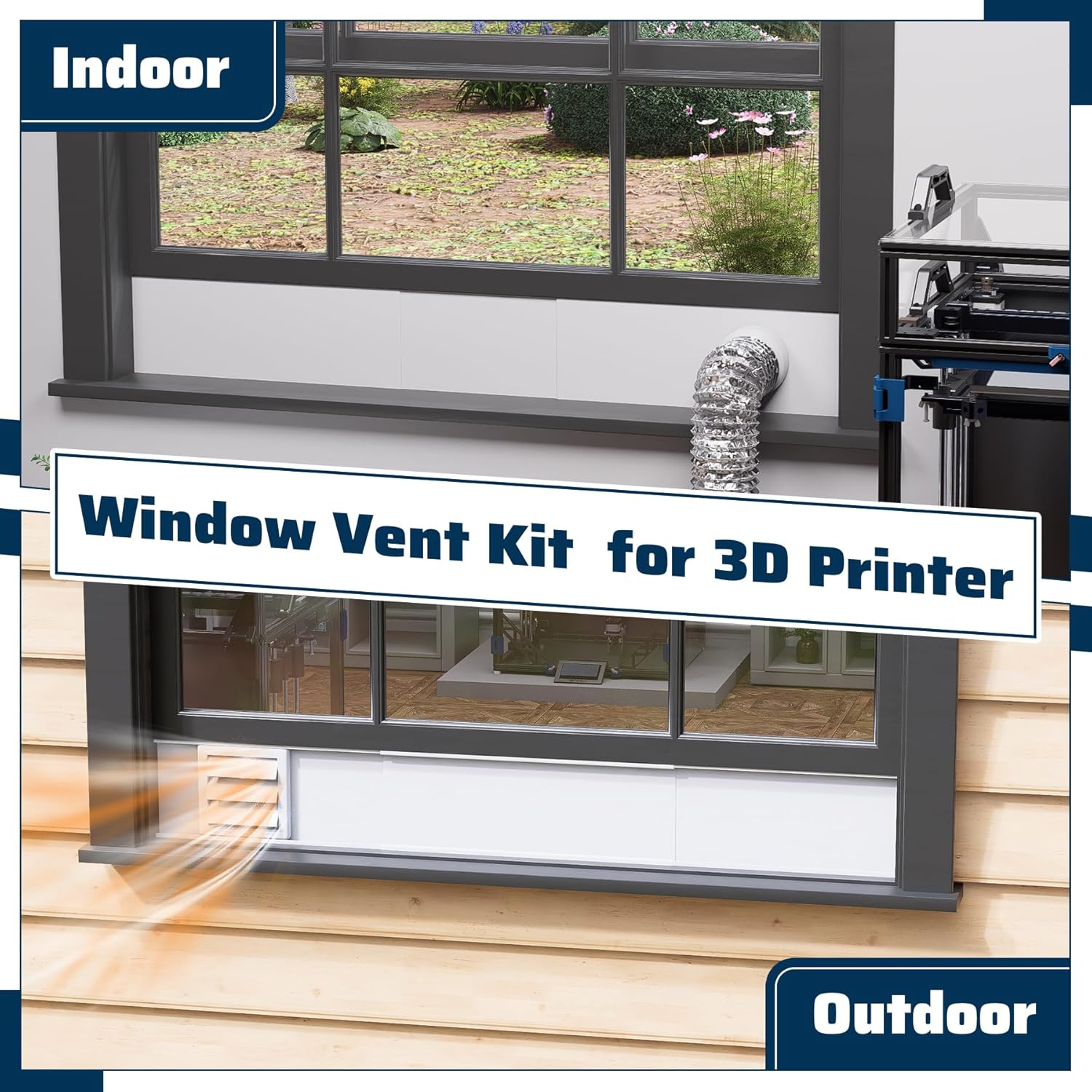 Window Vent Kit for 3" and 4" Vent Hose,Adjustable Window Vent Panels with Louvered Vent Cover,Switchable Hood for 3"/4" Exhaust Ventilation of Dryer,Laser Engraver & 3D Printer Enclosure