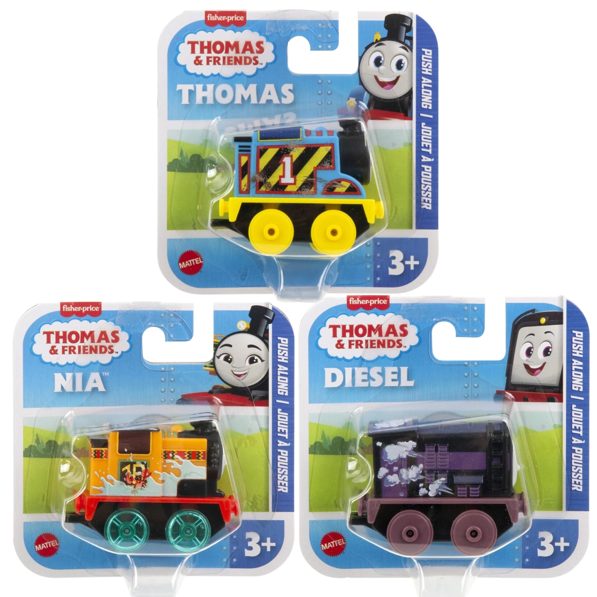 THOMAS & FRIENDS Diecast Full Metal Character Train Sets - (Construction Thomas, Steam Diesel & Splash Nia - 3 Pack Set 4)