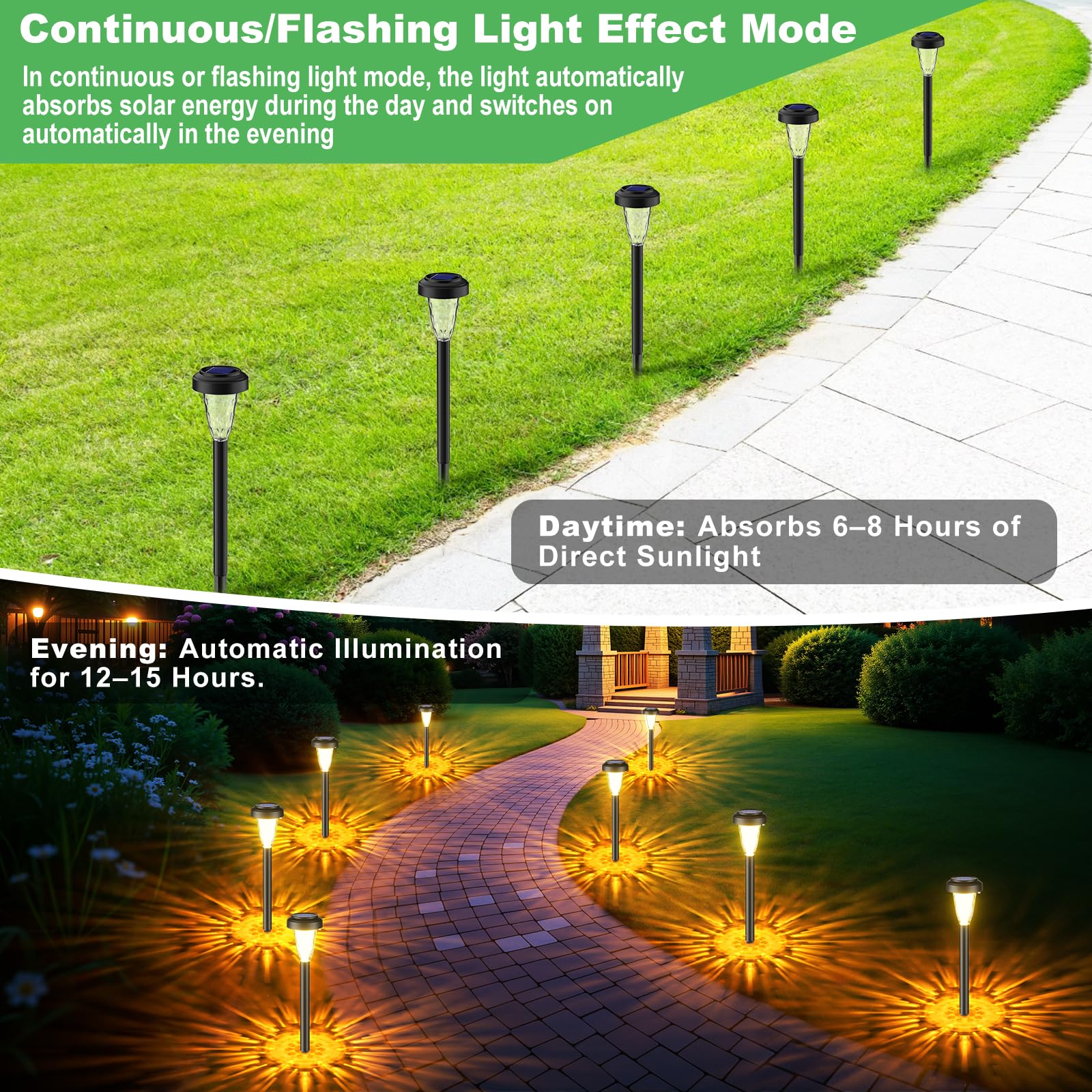 FIFlying Lámpara Solar Exterior para Jardín 8 Piezas, 2 Modos Blanco Cálido Luces Solares Exterior Jardín, IP65 Impermeable Luces Solares LED Exterior para Jardín, Patio, Césped, Entrada, Pasarela - 5