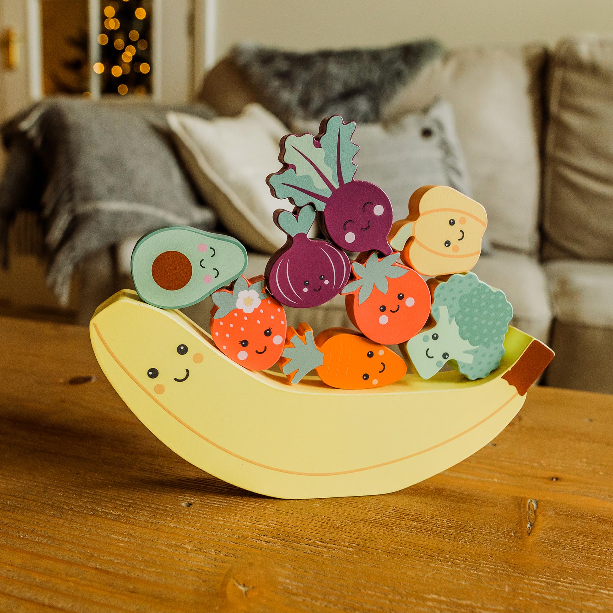 Wooden Stacking Toys, Balancing Toy with Happy Veggies & Friends, Banana, Broccoli, Tomato and more - Image 3