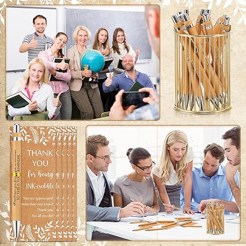 Miniatura 5 de 50 juegos de bolígrafo de bambú de agradecimiento a los empleados, bolígrafo inspirador a granel con tarjeta de felicitación de agradecimiento,