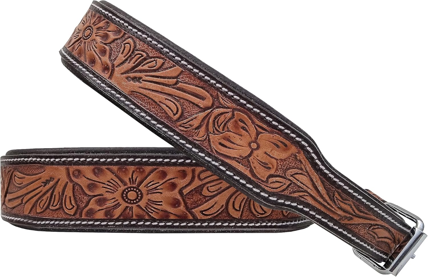 Affilare Leather Dog Collar Western Style Heavy Duty Hand Tooled Floral Padded for Puppies and Big Dogs 10AB125-S