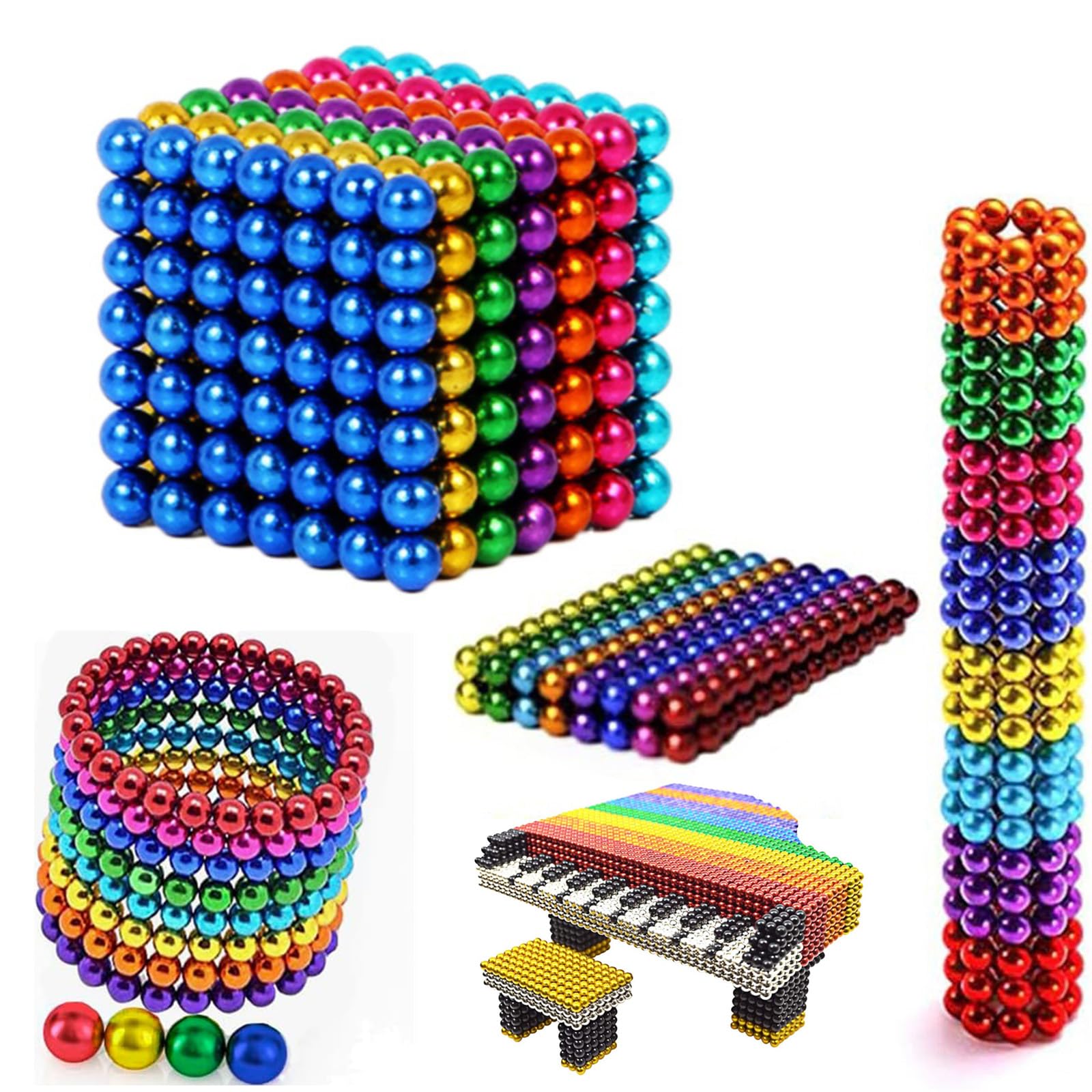 Magnetic Balls Fidget Toy,Creative Stacking Magnet Balls,Stress Relief Cool Desk Toy, Construction Building Blocks,216/512/1000 PCS Magnetic Rainbow Balls Beads Fidget for Adults Gifts