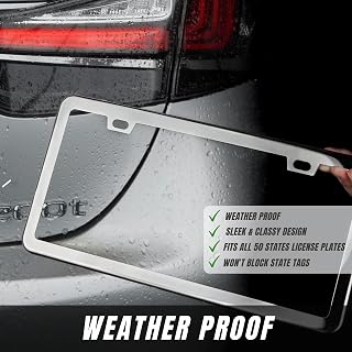 SunplusTrade Silver Stainless Steel Mirror Polish License Plate Frames 2-Pack + Chrome Screw Caps - Rust-Proof, Anti-Scratch