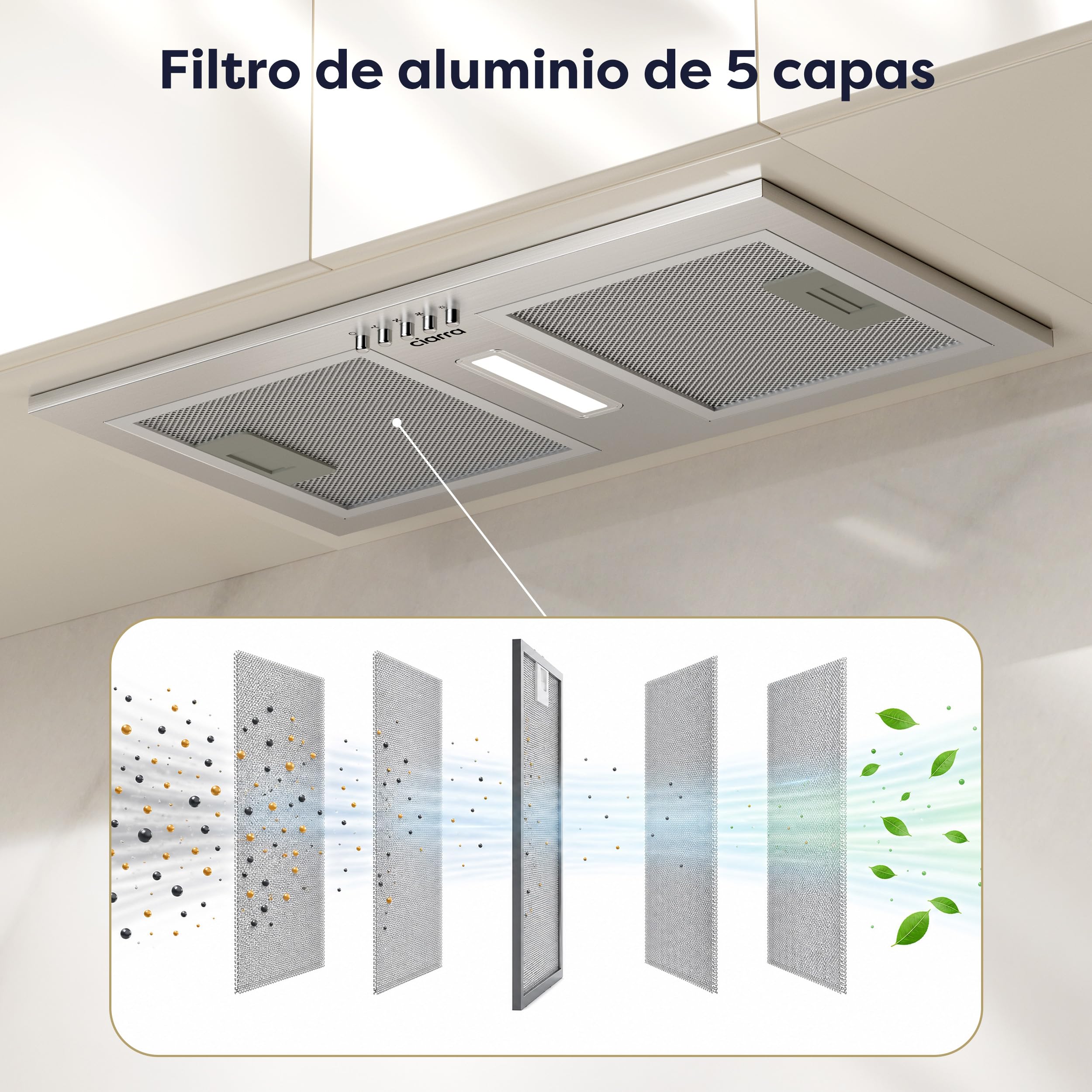 CIARRA Campana Extractora Encastrable 52cm,A++,Filtro Carbón CBCF002X2 | 404 m³/h | Recirculación/Evacuación | 3 Velocidades | Luz LED | Extractor de Cocina Integrado CBCS5937A