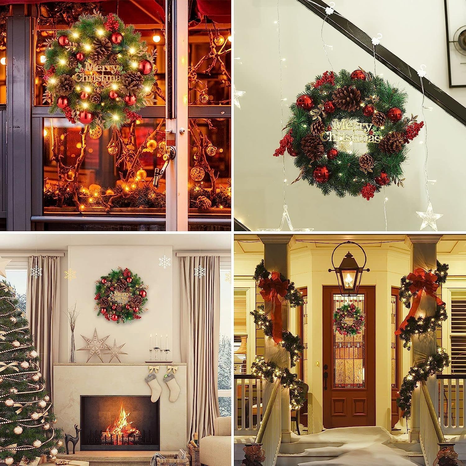 Avoalre 40cm Ghirlanda Natalizia con Luci LED Ghirlanda Natale a Batteria con Timer 8 Modalità Ghirlanda Natalizia per Porta Scale Camino Murale Finestre Interno Esterno Natale Decorazione