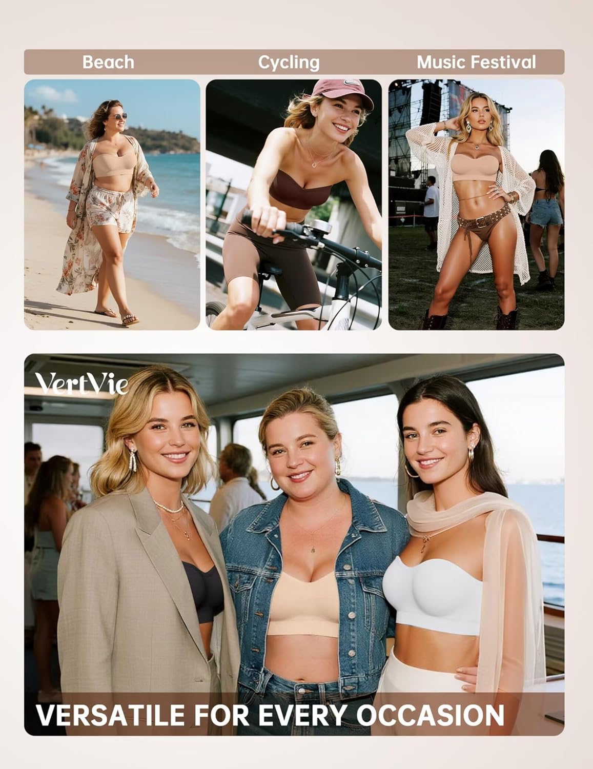 Vertvie Strapless Bras for Women Non-Slip Push Up Wireless Bandeau Bra Seamless Comfort Tube Top Supportive Padded Bralette - Image 5