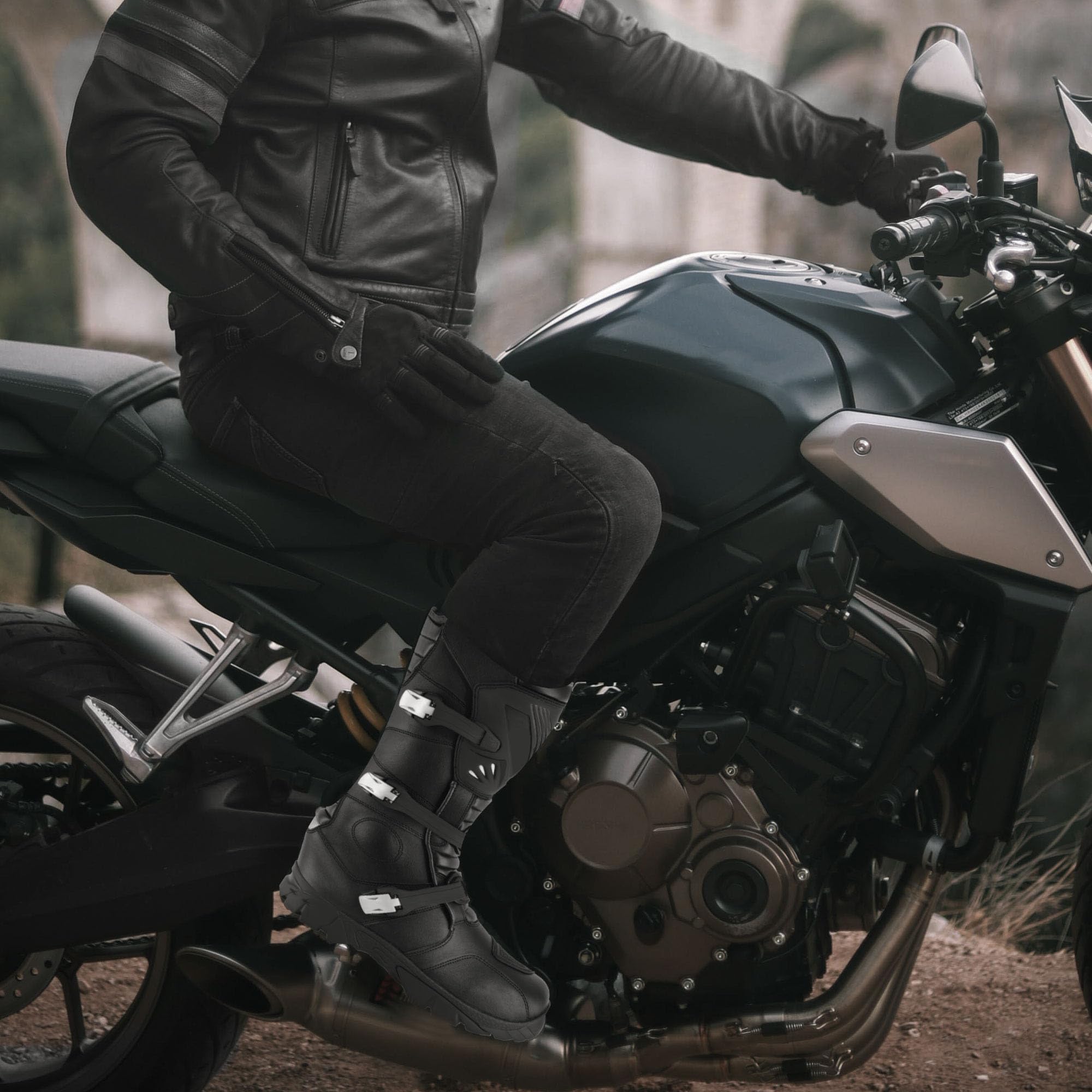 Chaussures de moto renforcées pour homme en cuir avec support pour la cheville Semelle antidérapante