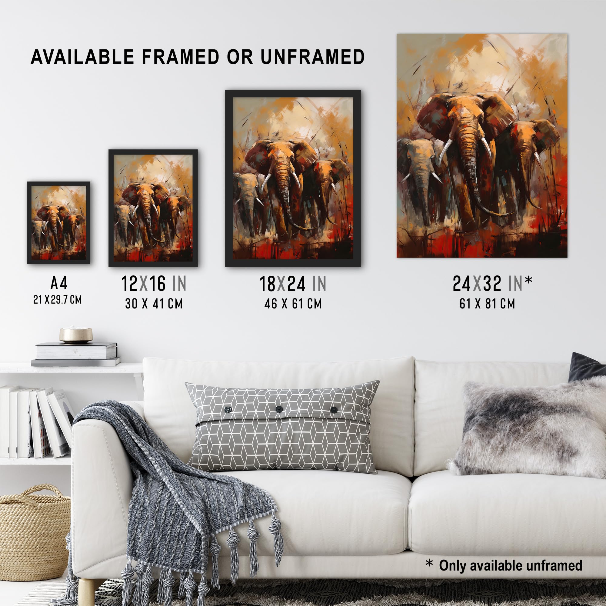 Artery8 The Elephant Charge By Duncan Flint African Elephants Oil Painting Extra Large XL Wall Art Poster Print - Image 3