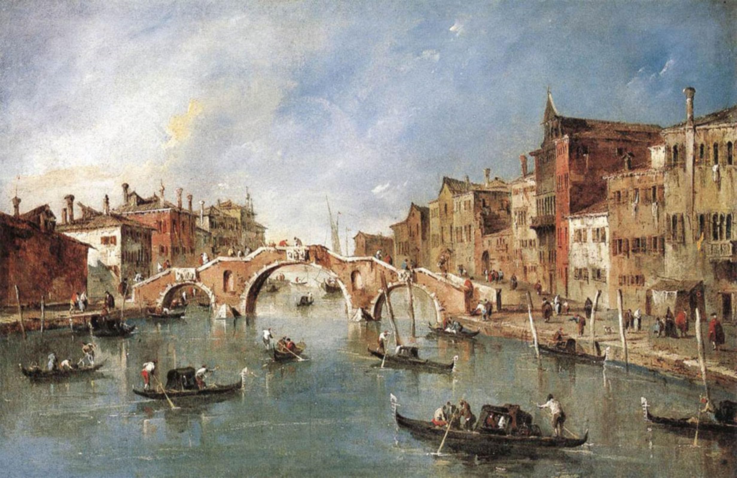ARTXLXXBN Famous Prints Artwork Pictures Poster Painting Art The Three Arched Bridge at Cannaregio Francesco Guardi Artwork Landscape Pictures for Home Decor 60x90cm