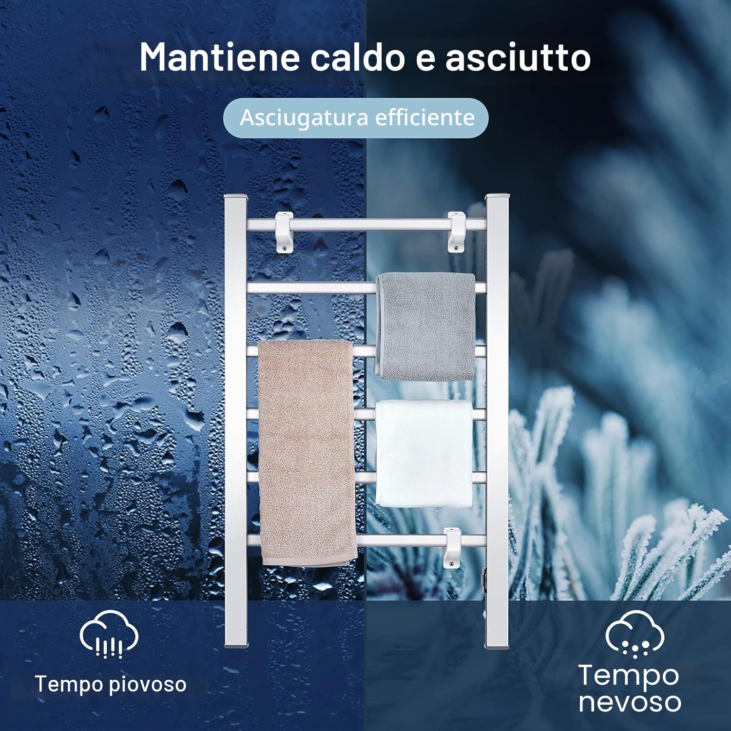 FANTASK Scaldasalviette elettrico 2 in 1, portasciugamani con 6 aste, autoportante e montato a parete, 100 W, telaio in alluminio, scaldasalviette