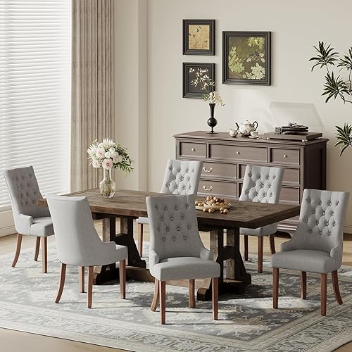 Miniatura 8 de COLAMY Wingback - Juego de 2 sillas de comedor tapizadas, sillas laterales de tela con botón copetudo, sillas de sala de estar para cocina del Gris