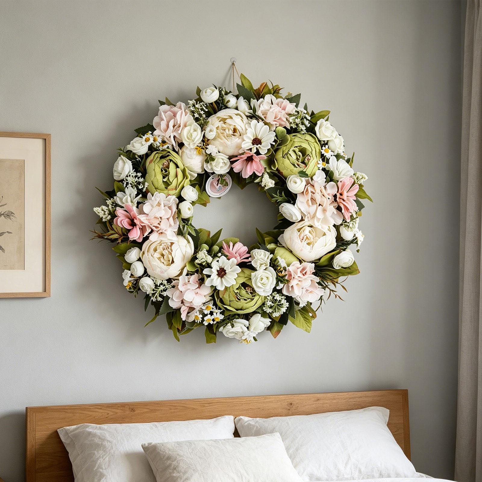 Ghirlanda Floreale Da 45 Cm (18 Pollici) con Foglie Peonie, Ideale per Decorare Un Ufficio O per Feste.