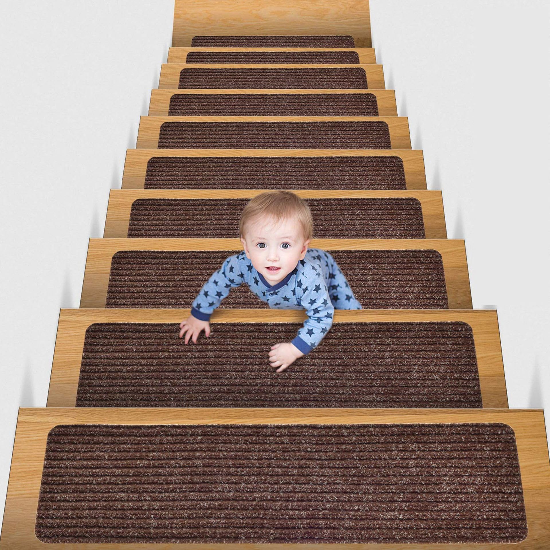 Lot de 15 tapis d'escalier autocollants antidérapants pour enfants, personnes âgées et animaux de compagnie, amovibles et réutilisables, blanc curry