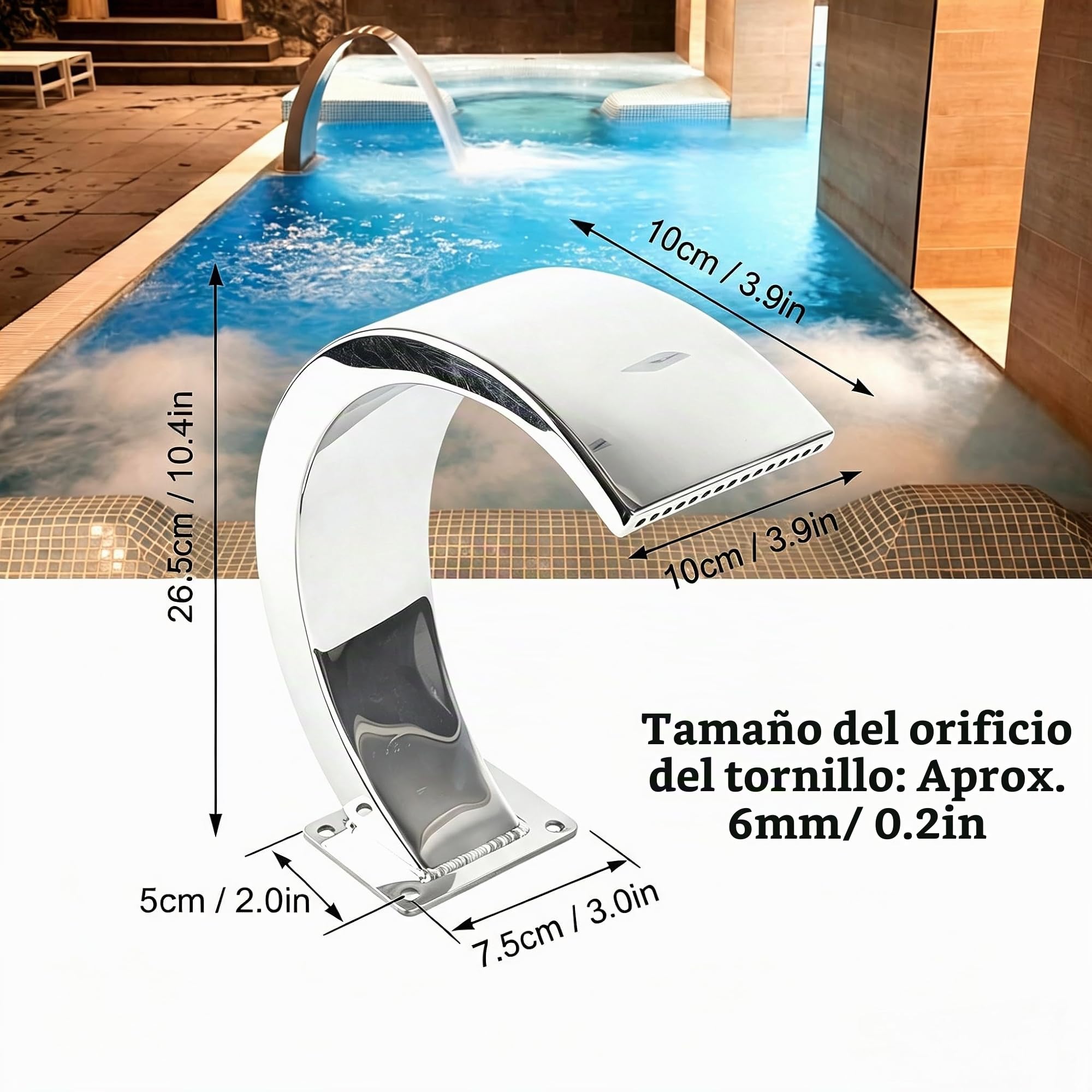 Fuente de Cascada para Piscina de Acero Inoxidable con Gancho y Rosca Hembra G1 – Ideal para Piscinas, Jardines y paisajes