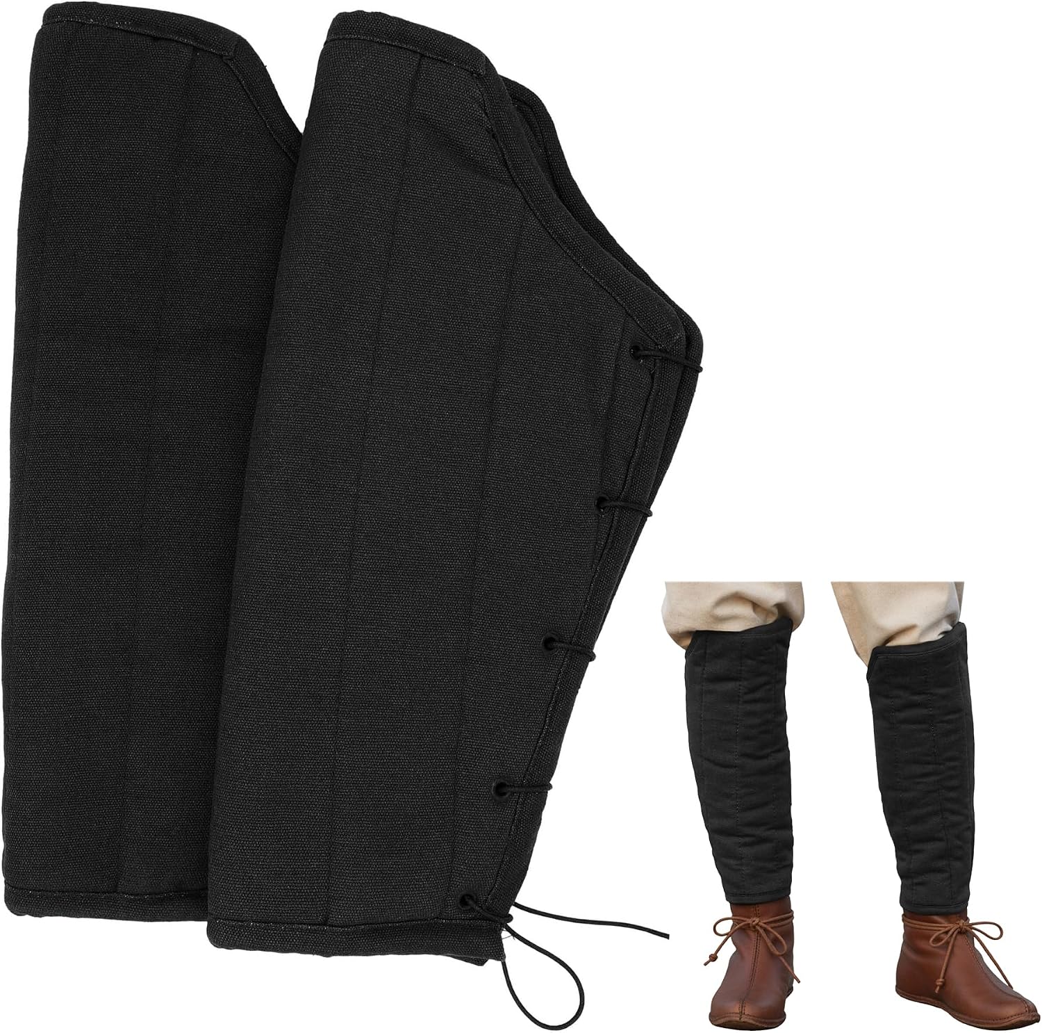 Lord of Battles Medieval Padded Greaves Handmade Canvas Cotton Adjustable Fabric Cords Historical Padded Clothing