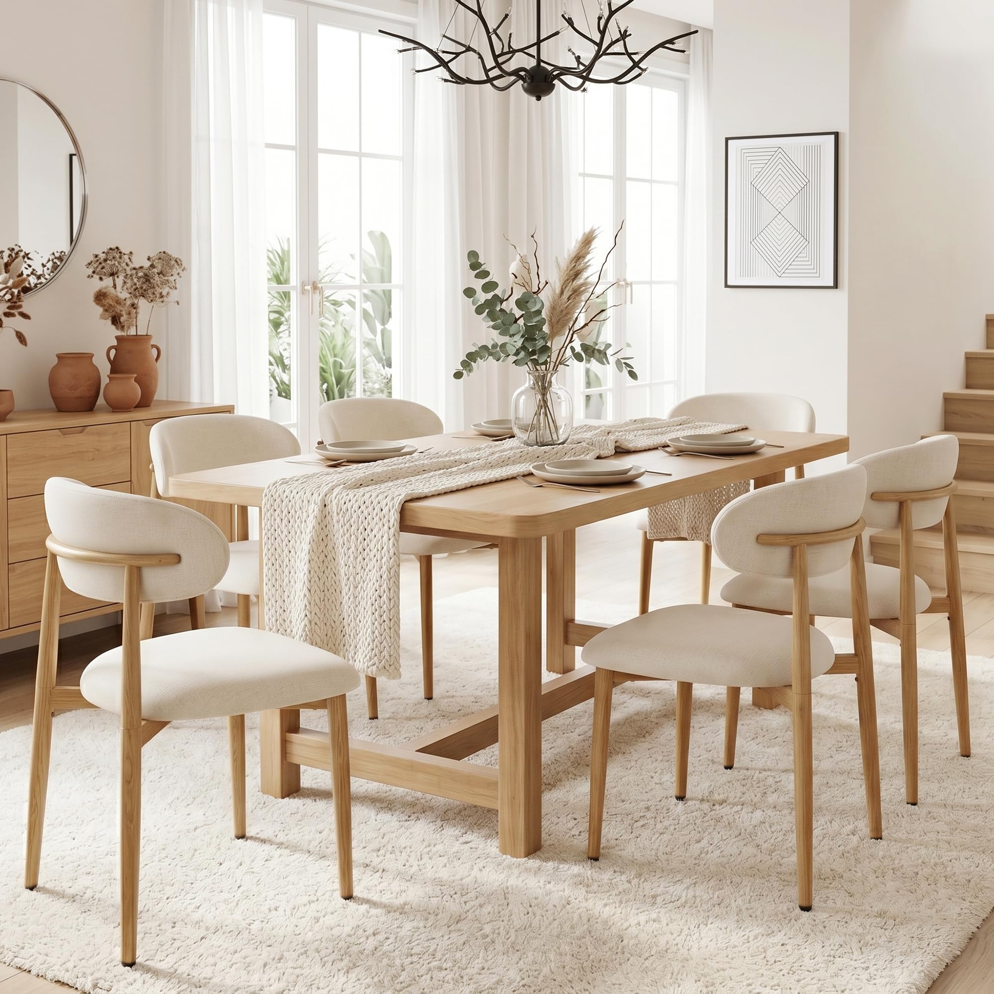 UVV Dining Chairs Set of 4, Metal Kitchen Chairs with Modern Fabric Upholstered for Dining Room, Beige Product Image 4