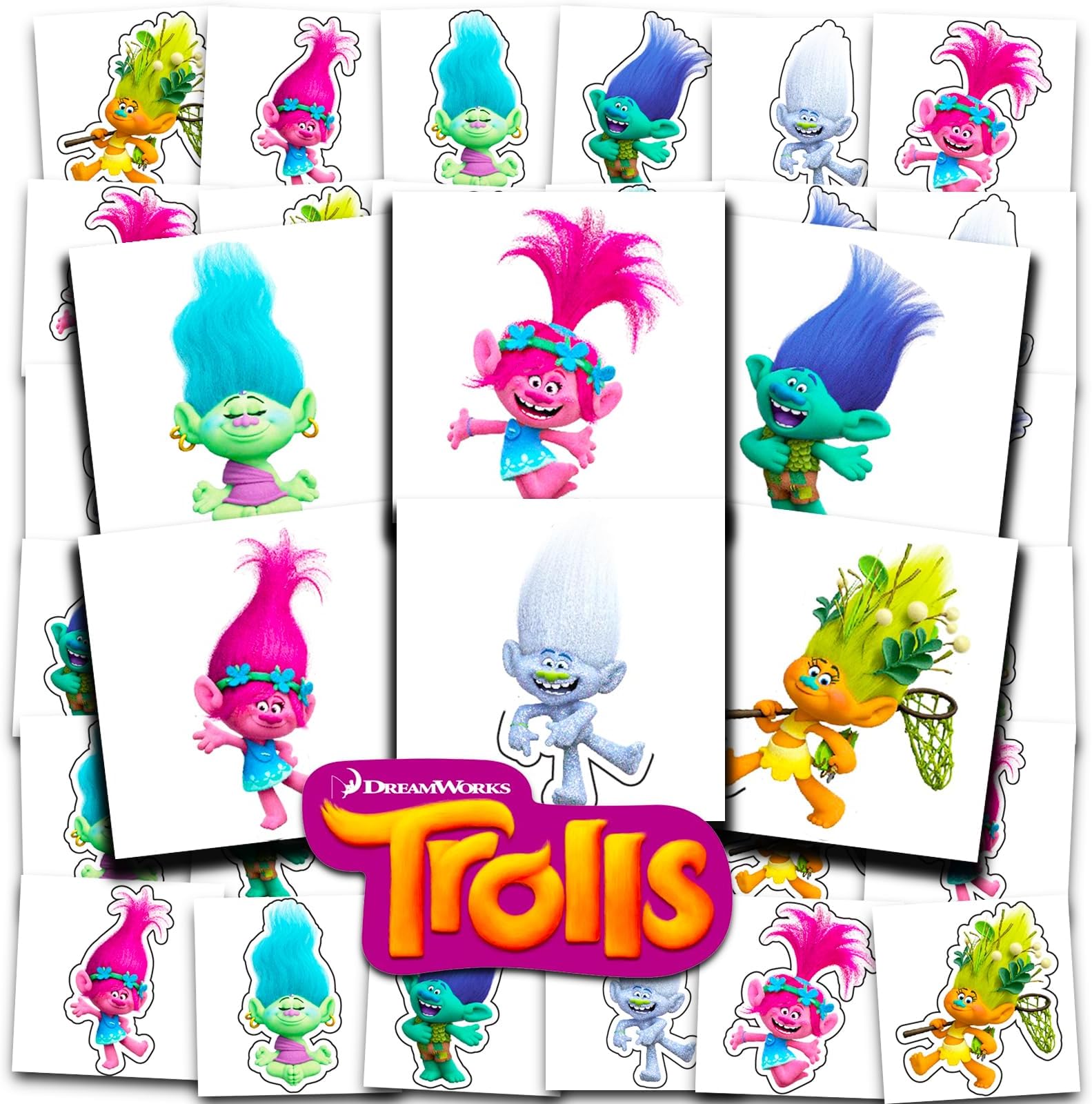 Trolls Tattoos Party Favors Bundle ~ 72 Perforated Individual 2" x 2" Trolls Temporary Tattoos for Kids Boys Girls (Trolls Party Supplies)