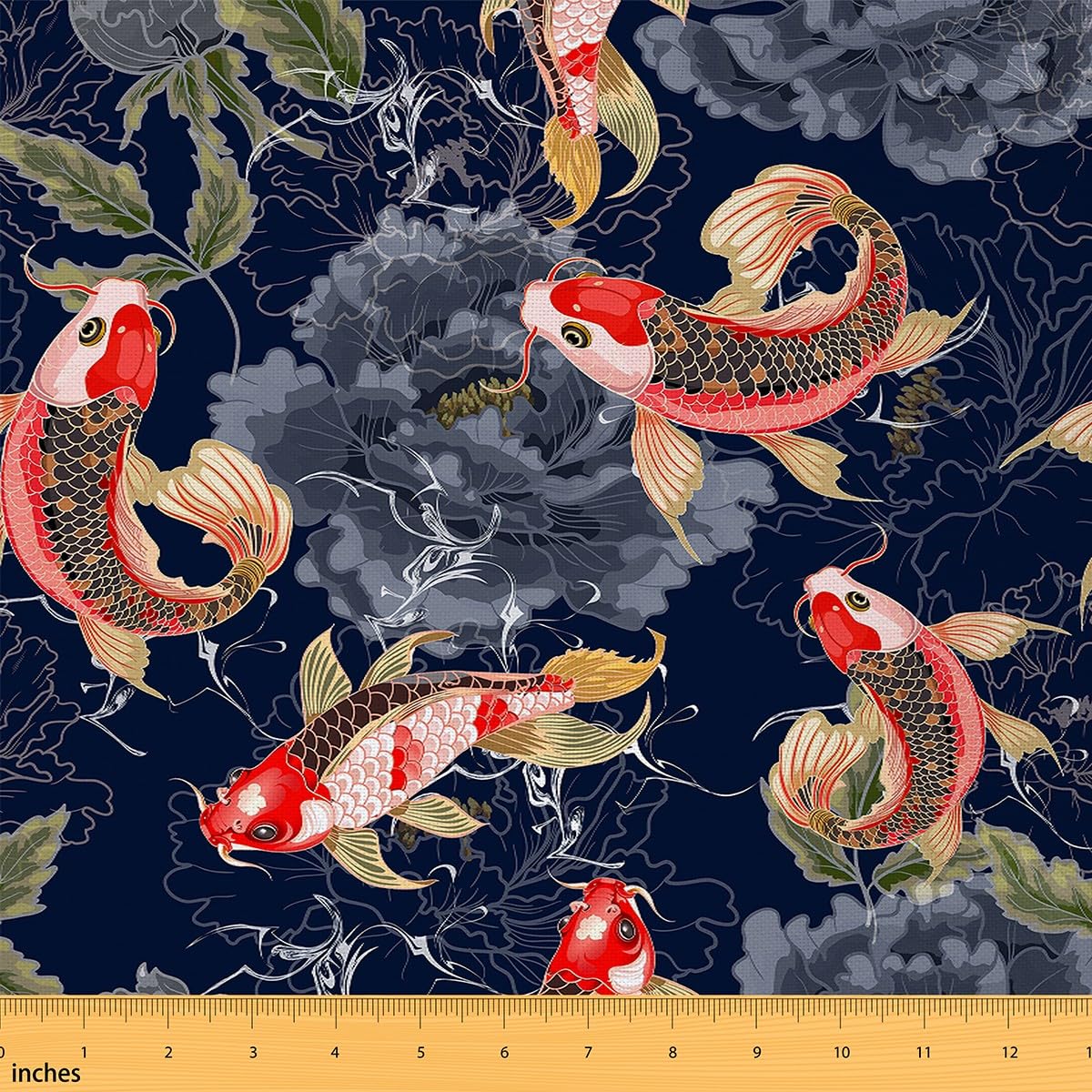 Feelyou Japanese Koi Fish Fabric by The Yard 2 Yards Flower Floral Decorative Waterproof Outdoor Fabric Japanese Ukiyoe Upholstery Fabric for Chairs