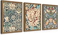William Morris Vintage Botanical Wall Art Set of 3 Framed Canvas Prints 12x16in - Farmhouse Floral Decor for Living Room Bedroom