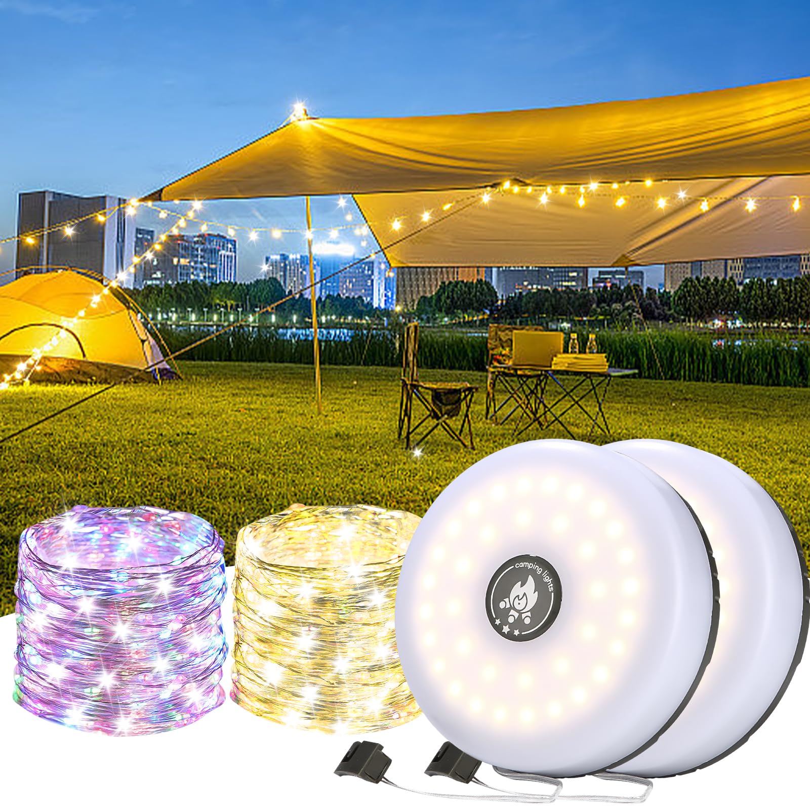 Guirlande Lumineuse De Camping Enroulable, étanche, Portable, 10 M, Avec 8 Modes D'éclairage, Rechargeable Par USB/solaire, Lampe De Camping Pour Extérieur, Camping, Décoration De Jardin, Charge