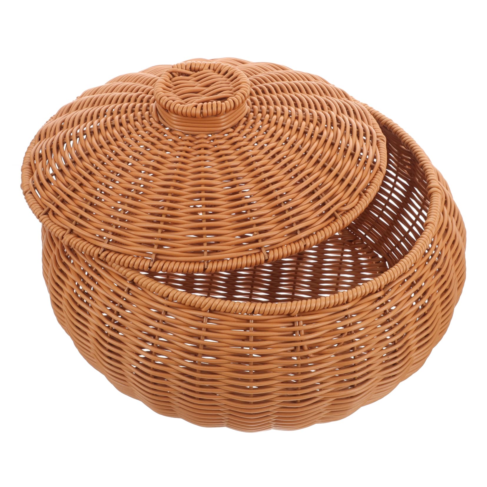 BESTYASH Woven Storage Basket with Lid Multi Functional Rattan Basket for Organizing Snacks Fruits Eggs and Household Items for Kitchen Living and Dining