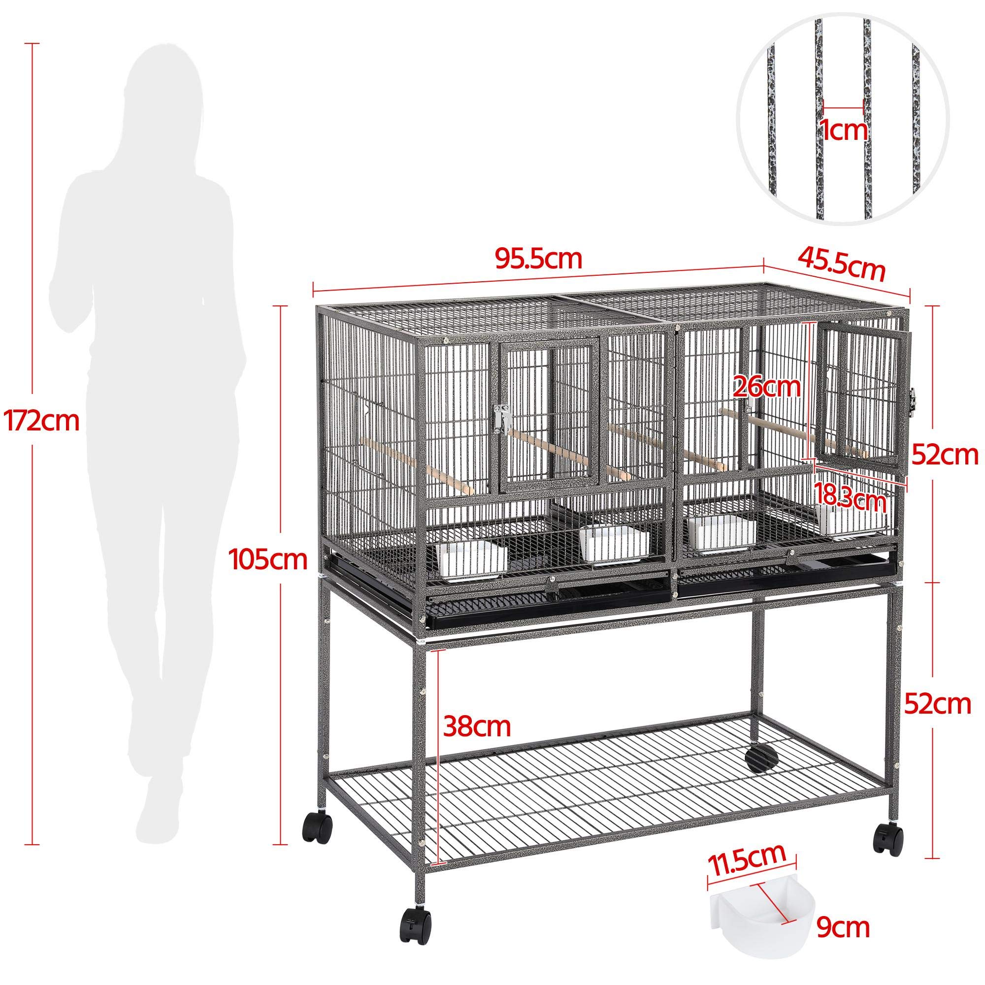 Yaheetech Cage d'elevage pour Oiseaux avec Deux Espaces Divisés 95 x 45 x 105 cm