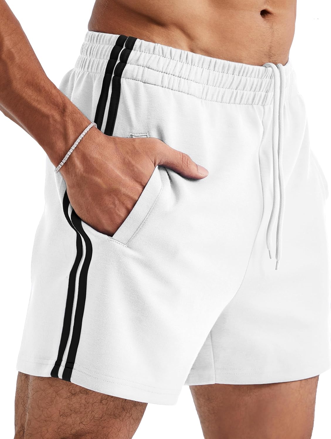 Ouber Men’s 4’’ Bodybuilding Shorts – Retro Striped Gym Shorts for Training & Workout