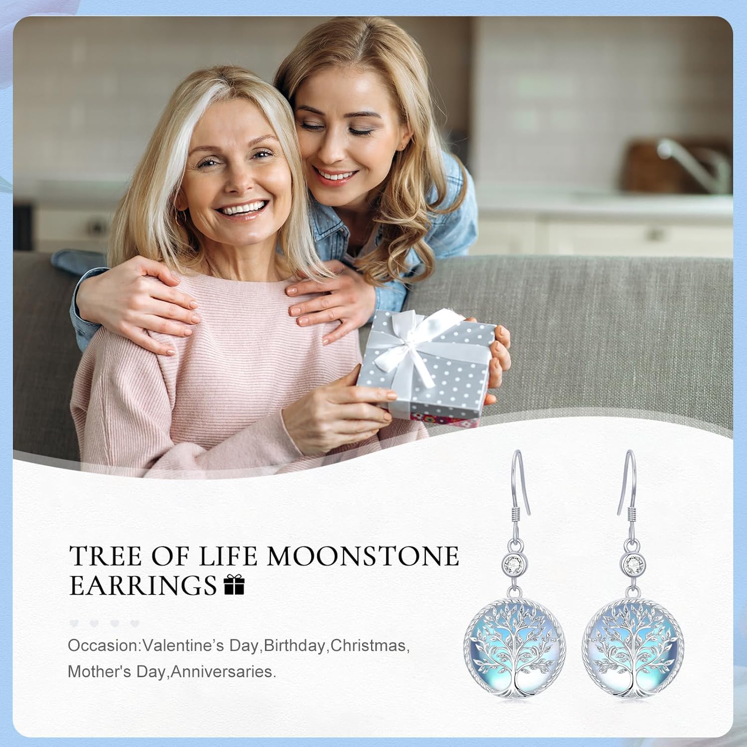 925 Sterling Silver Moonstone Drop Dangle Earrings, Flower/Moon/Star/Tree of Life Dangle Earrings Moonstone Earrings Jewelry Gift for Women - Image 2