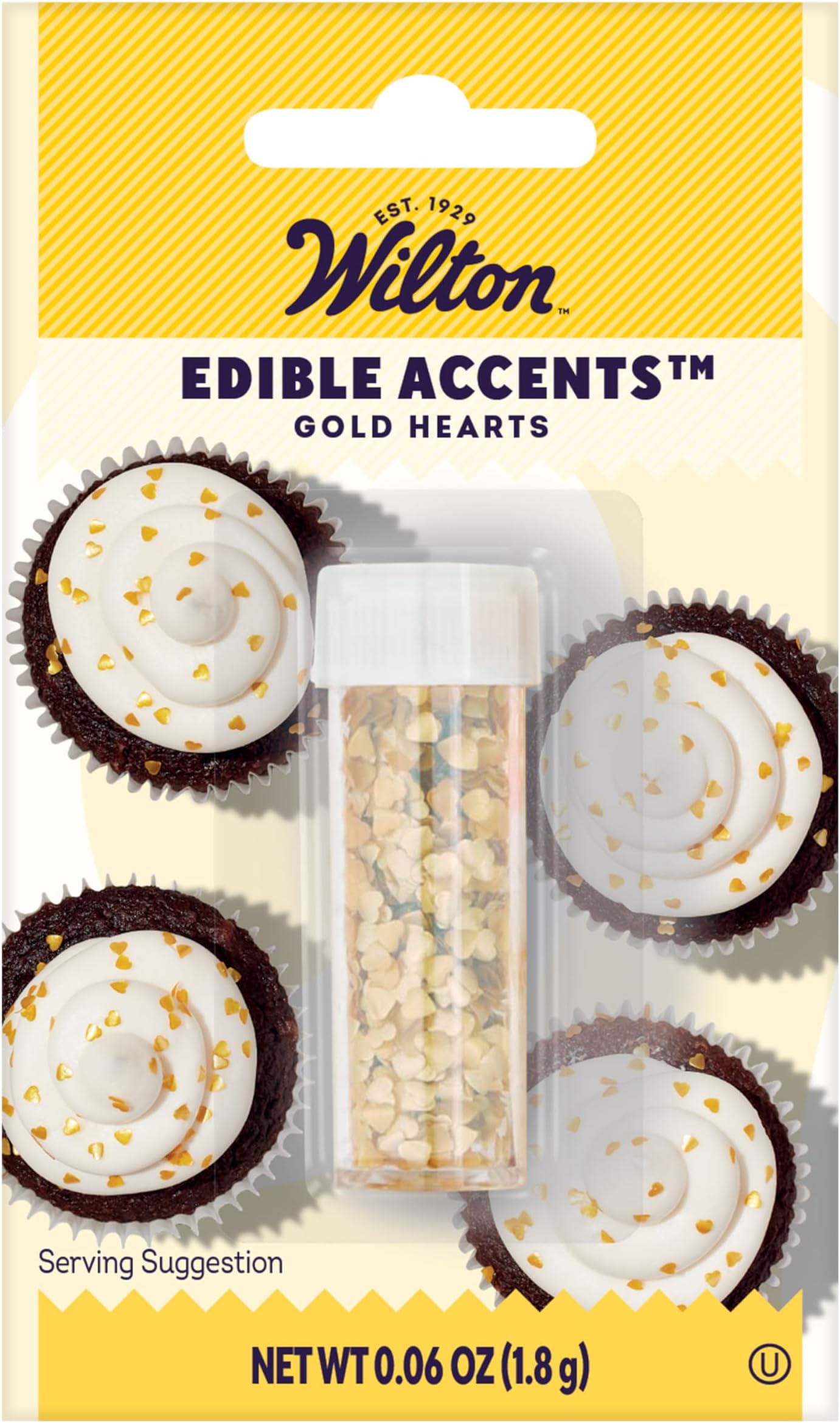 Wilton Heart Edible Accents, Shimmering Gold Cake Decorations for Cupcakes, Cookies & Desserts, 0.06 oz, Gold