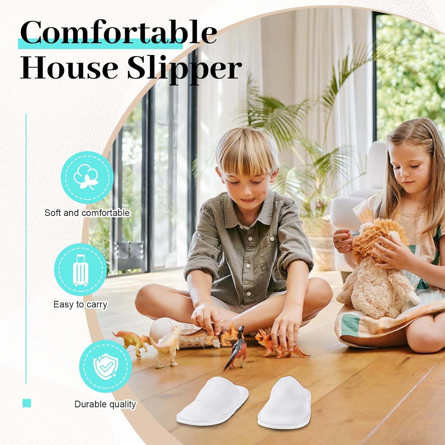 24 Pairs Kids Disposable Slippers Non Slip Closed Kids Spa Slippers Comfortable Home Slippers Disposable Spa Indoor Outdoor Slipper for 4-12 Years Old Boys Girls Party Hotel Travel(White,S)