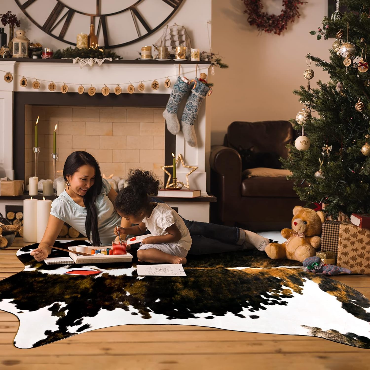 Homore カウハイドラグ かわいい牛柄ラグ リビングルーム用 フェイク