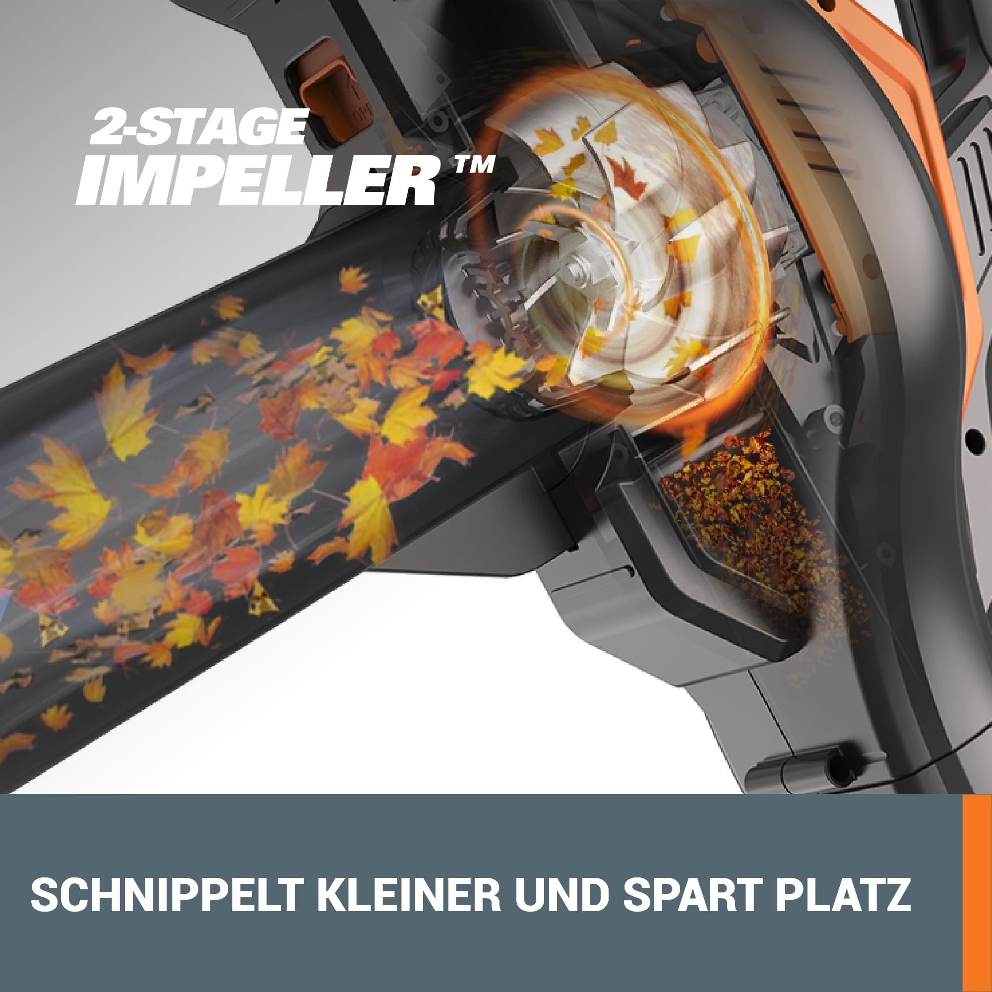 WORX WG583E.9 Akku-Laubbläser/Laubsauger 40V(2x20V), 2 in 1 zum Laub Zusammenkehren & Aufsaugen, max. 575 m³/h Blasleistung, 335km/h Luftstromgeschwindigkeit, 35L Fangsack (ohne Akku und Ladegerät)