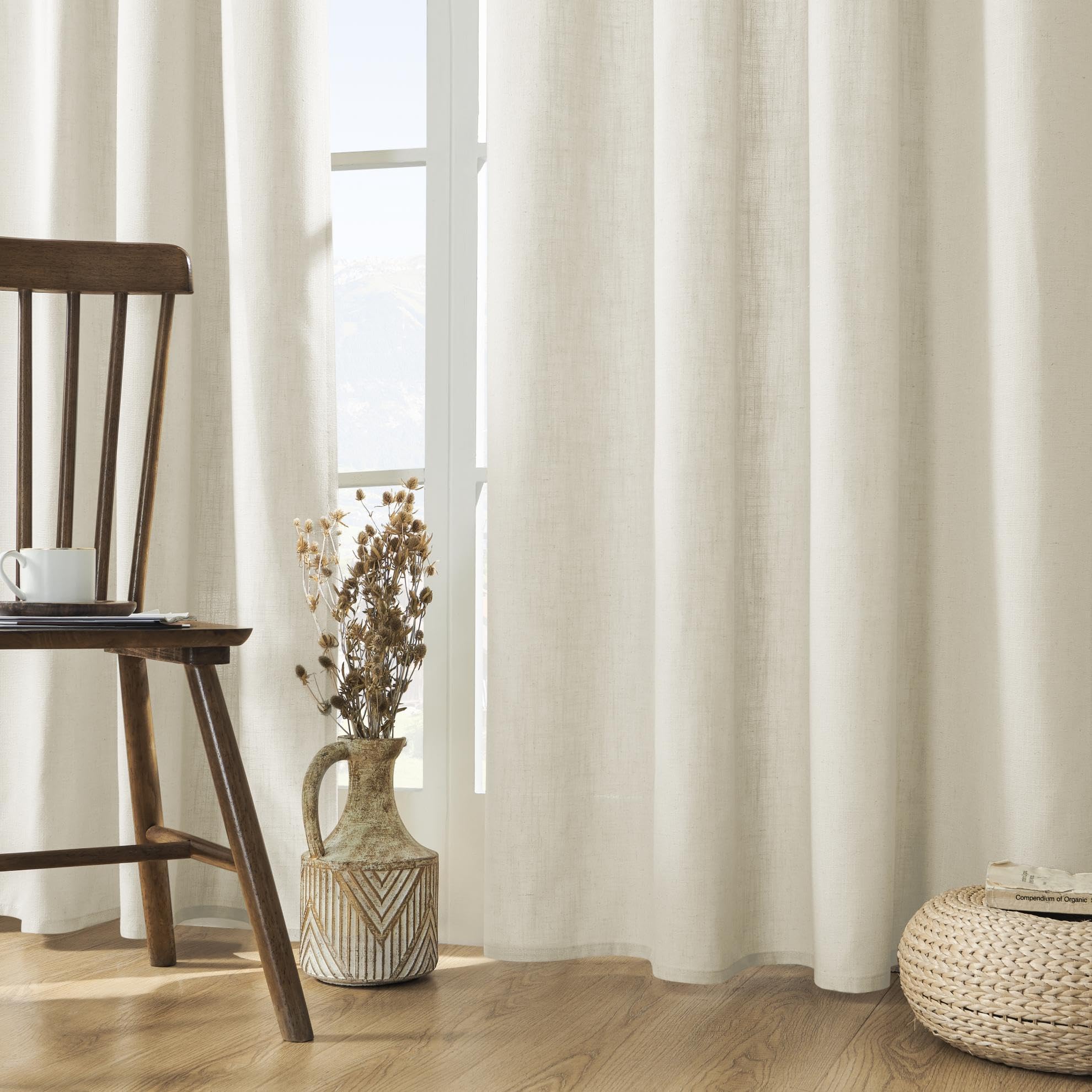 Joydeco Linen Curtains 72 inch Length 2 Panel Set, Light Filtering Curtain for Living Room Bedroom, 52 inch Wide Drapes with Rod Pocket Back Tab