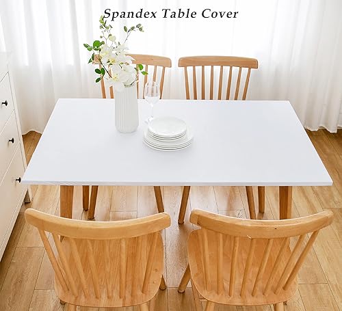 Miniatura 2 de Mantel rectangular ajustable de elastano, elástico, color blanco, borde elástico, para comedor, boda, fiesta, picnic, 42 x 72 pulgadas