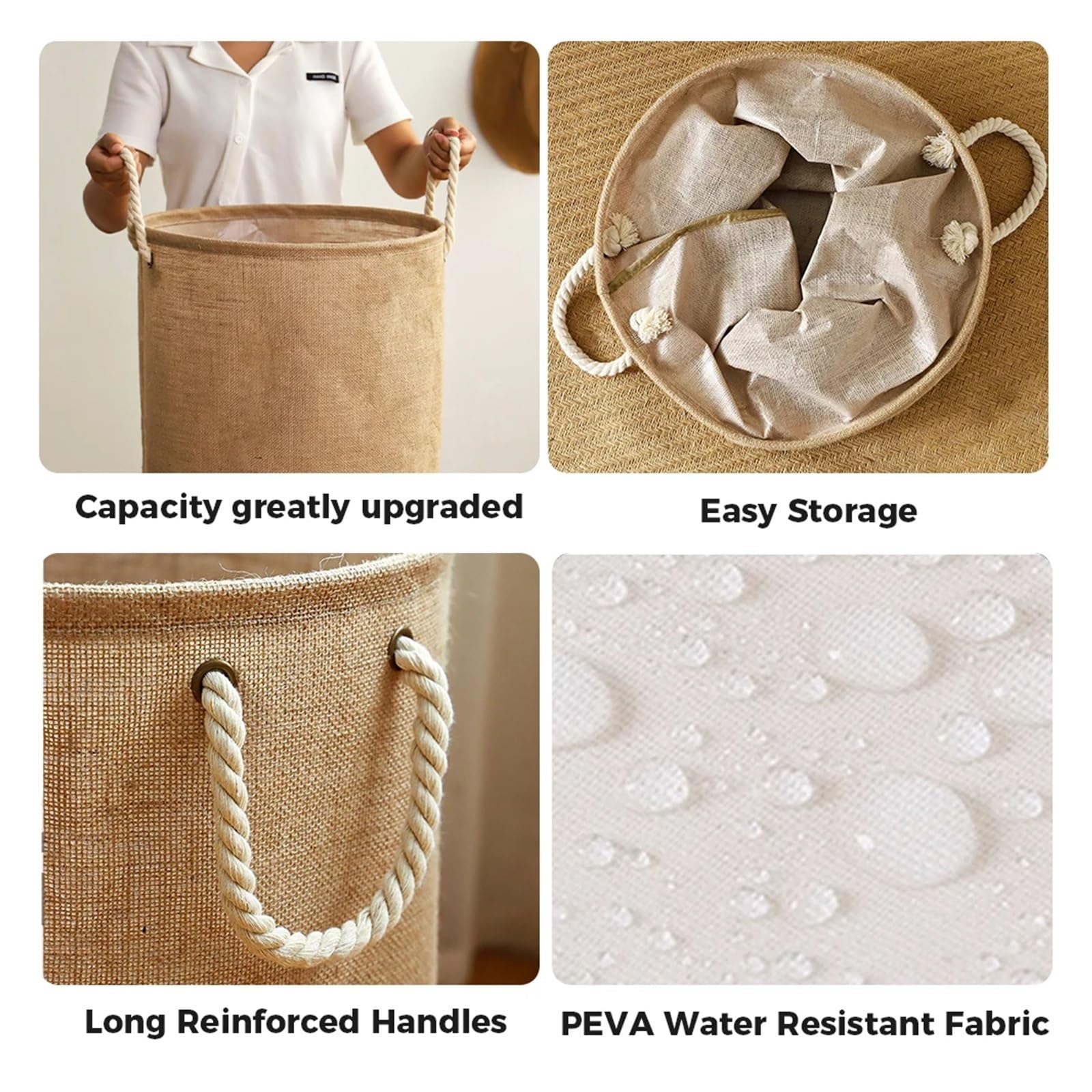 Cesto de Ropa Grande, cesto Independiente, cesto Alto Plegable con Asas extendidas para Ropa.