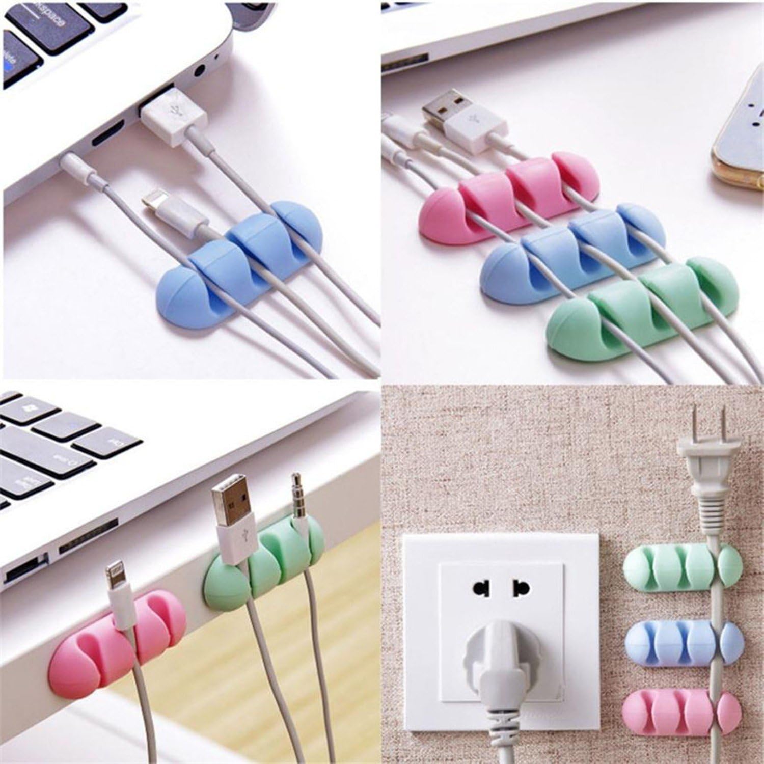 2pcs Self Stick Adhesive Cable Holder Wire Wrap Rack Organizer Table Desk Cord Winder Collector Headphone Headset by Koksi (Colours May Vary)