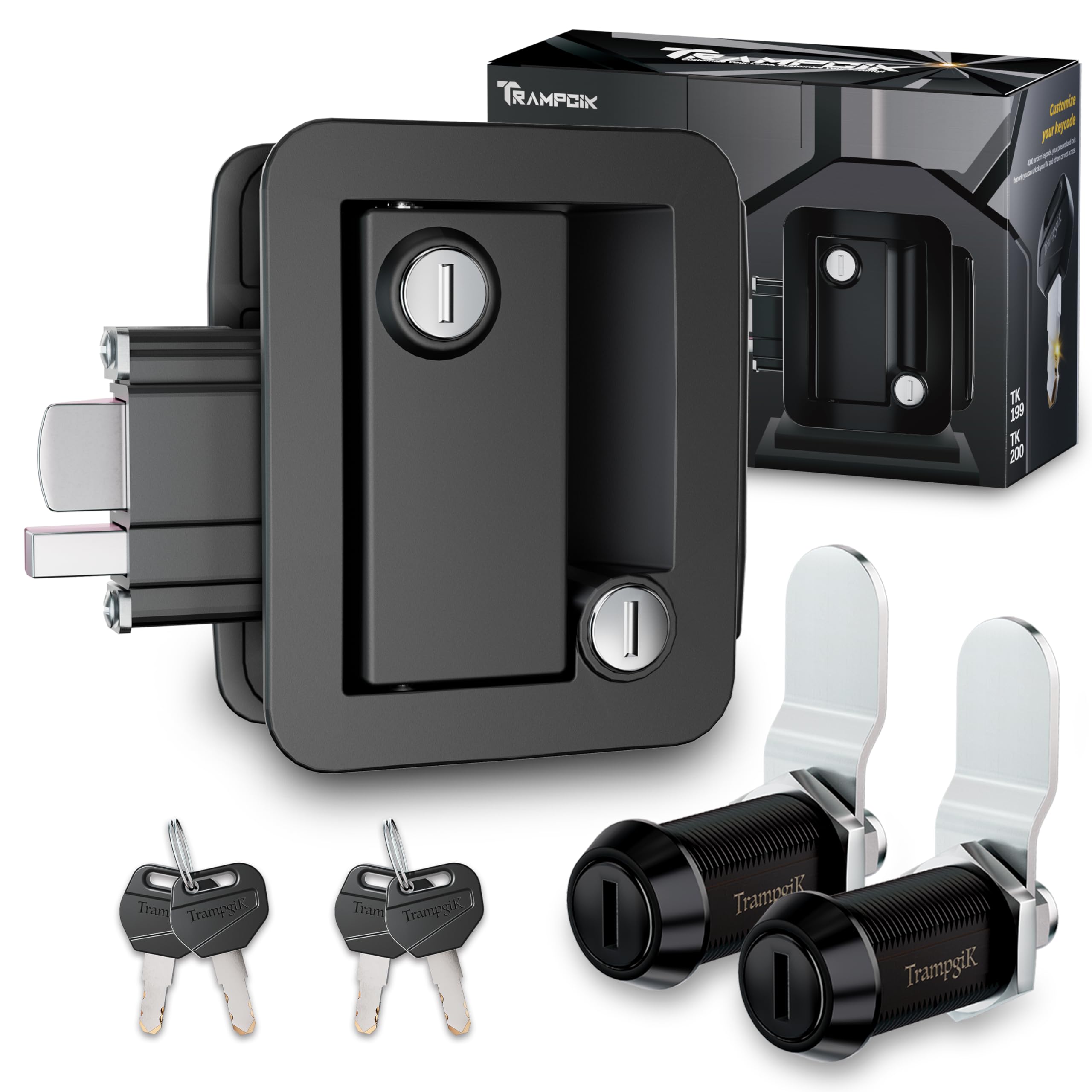 RV Door Lock Set, for RV Camper,Travel Trailer Entrance Front Door,1 Plastic Camper Door Lock + 2pcs Storage Locks, 1 1/8Inch Size, Black,All Keyed Alike