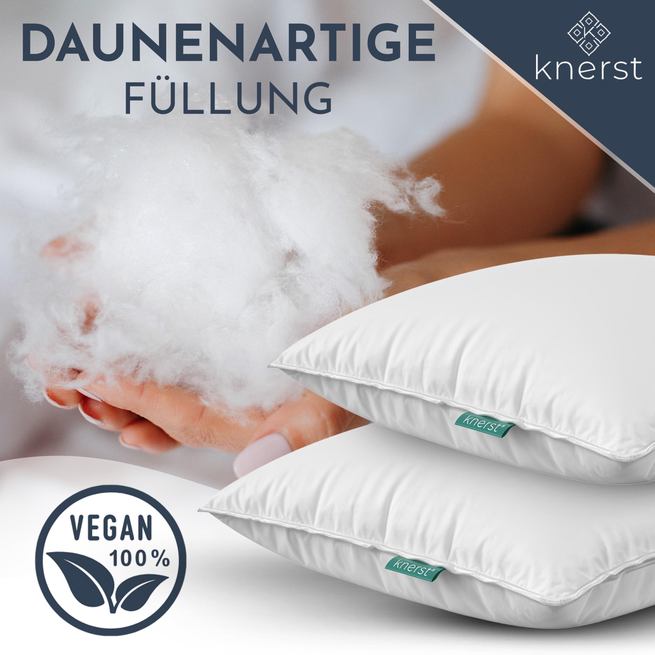 KNERST Kopfkissen 40x60, Bettkissen, Kissen Made in Germany, Schlafkissen | Bettkissen 40x60 cm, Schlafkissen, Pillow, Polster, weich, atmungsaktiv, waschbar, ergonomischer Liegekomfort