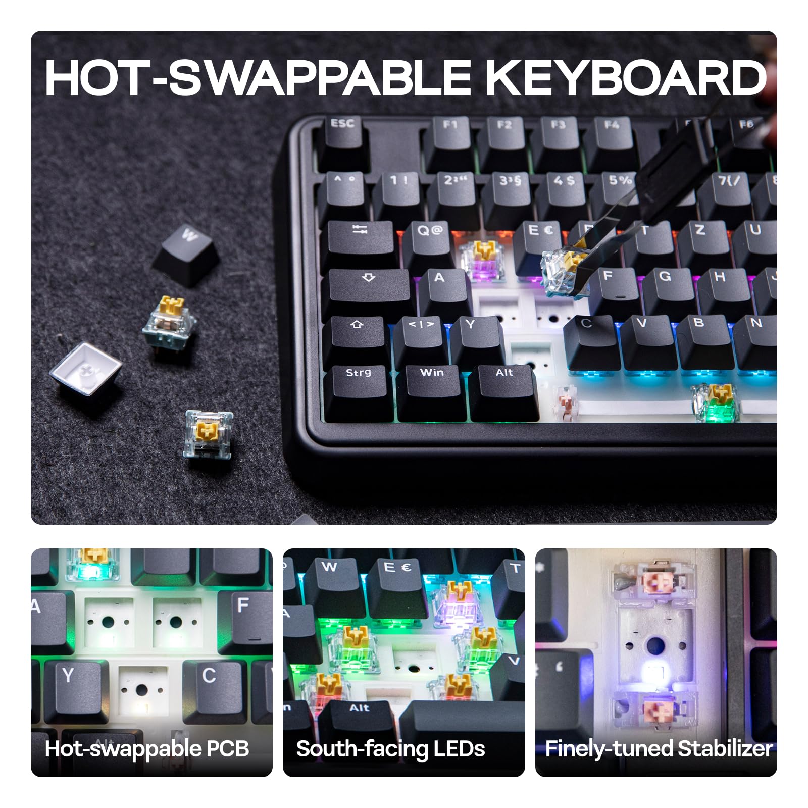 EPOMAKER TH99-ISO-DE German Layout QWERTZ Mechanical Keyboard Wireless, 96% Gaming Keyboard with Numpad, Hot-Swap, RGB, Gasket, BT/2.4G/USB-C, Programming Software (Black, Sea Salt Silent V2)